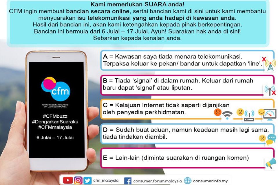 CFM Adakan Kaji Selidik Mengenai Masalah Telekomunikasi Pengguna
