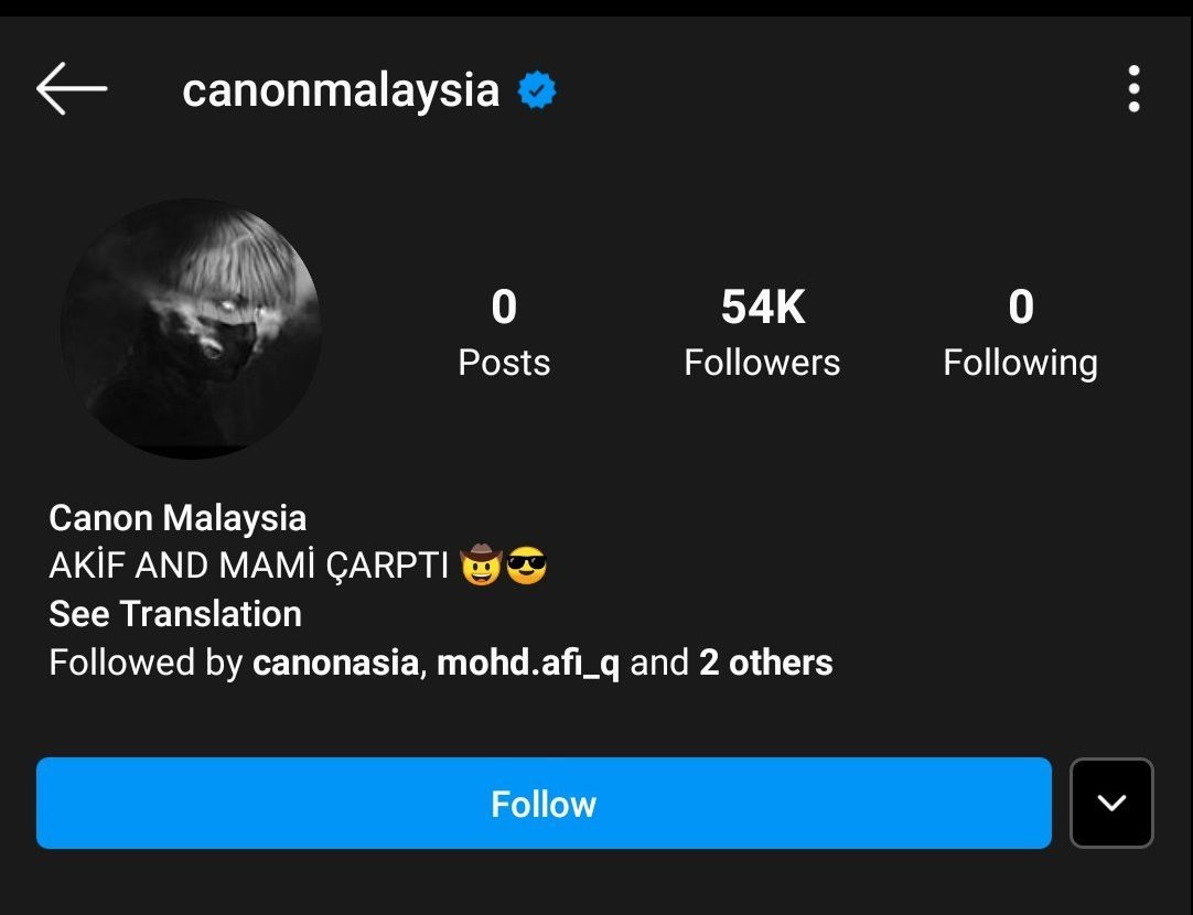 Akaun Instagram Rasmi Canon Malaysia Digodam, Semua Gambar Lesap