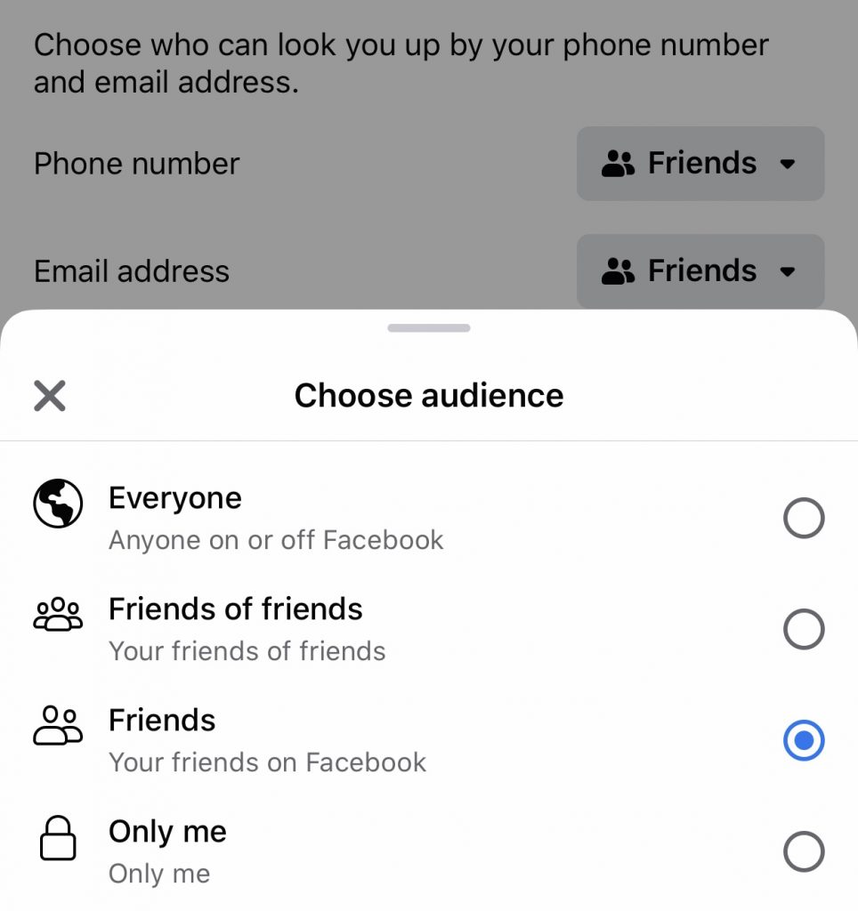 semak tetapan carian Facebook