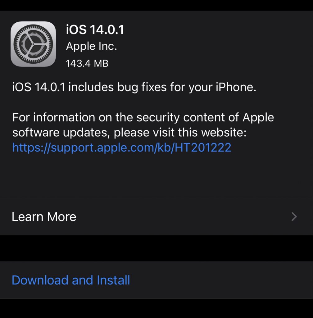 kemaskini iOS 14.0.1