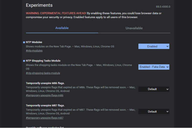 chrome experiment flags