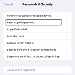 reset password apple id