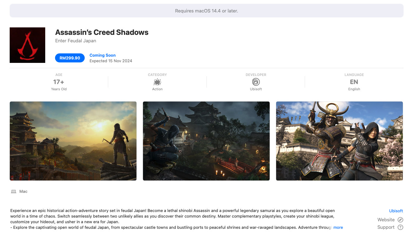 Dah Boleh Prapesan Assassin's Creed Shadows Di Semua Platform Termasuk Mac