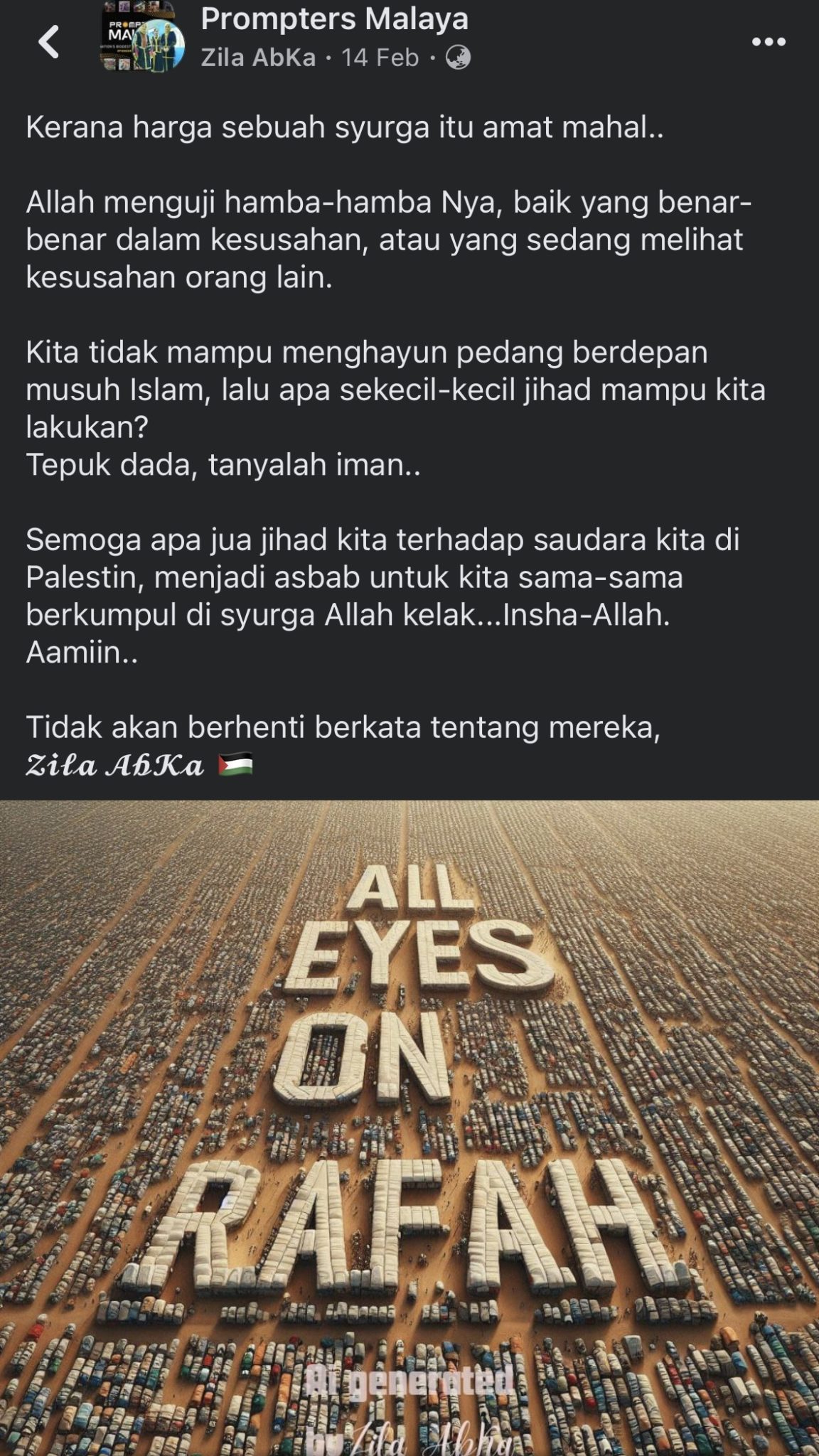 Imej AI ‘All Eyes On Rafah’ Yang Tular Dihasilkan Prompter Malaysia