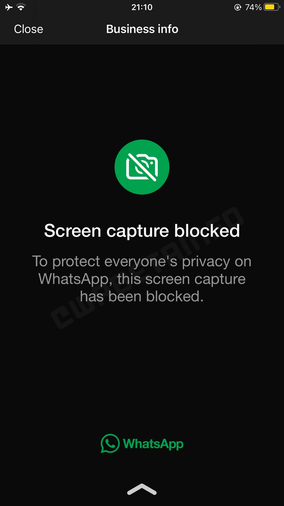 block screenshot whatsapp iOS
