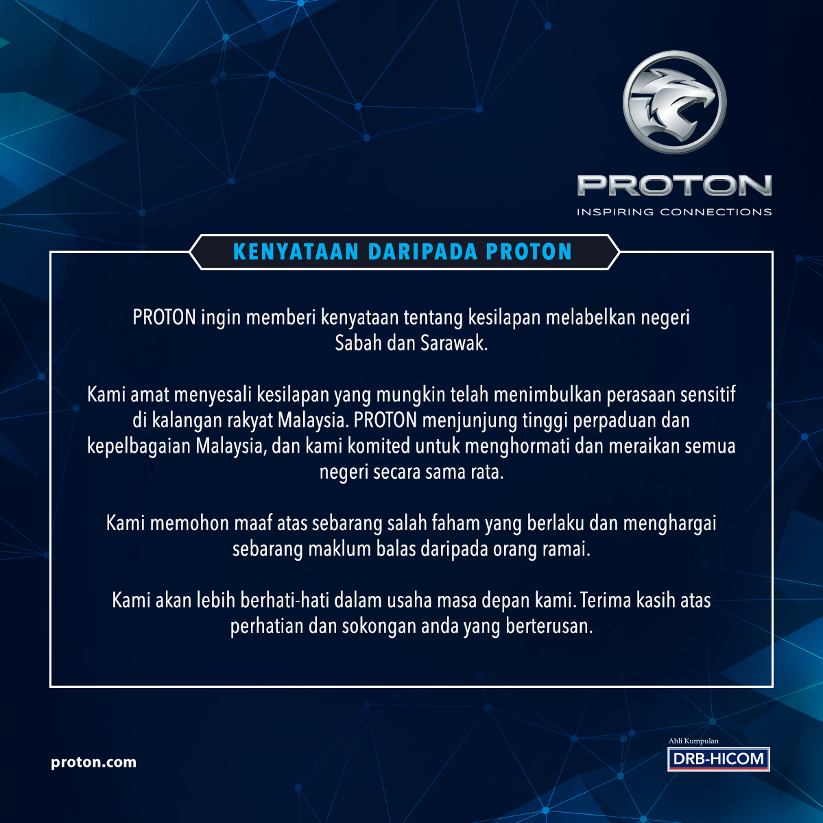 PROTON Mohon Maaf Berhubung Kesilapan Label Sabah, Sarawak