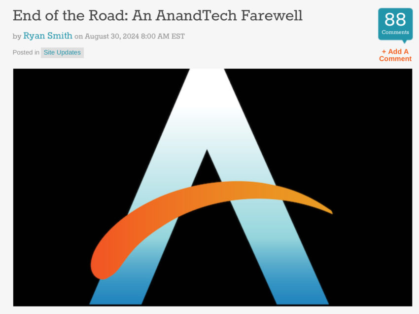 Portal Teknologi AnandTech Umum Penutupan Rasmi Selepas 27 Tahun