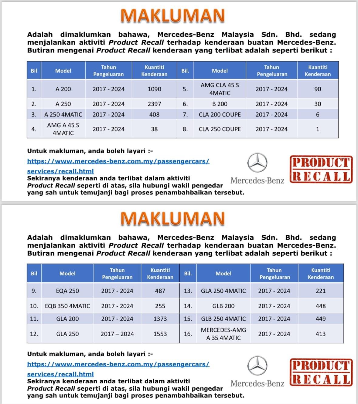 JPJ Umum Pemanggilan Semula Beberapa Model Kenderaan