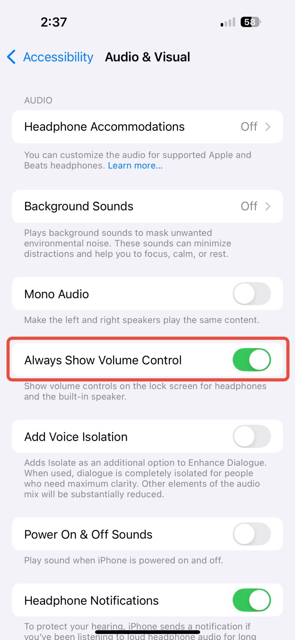 cara tunjuk volume control iphone ios 18.2