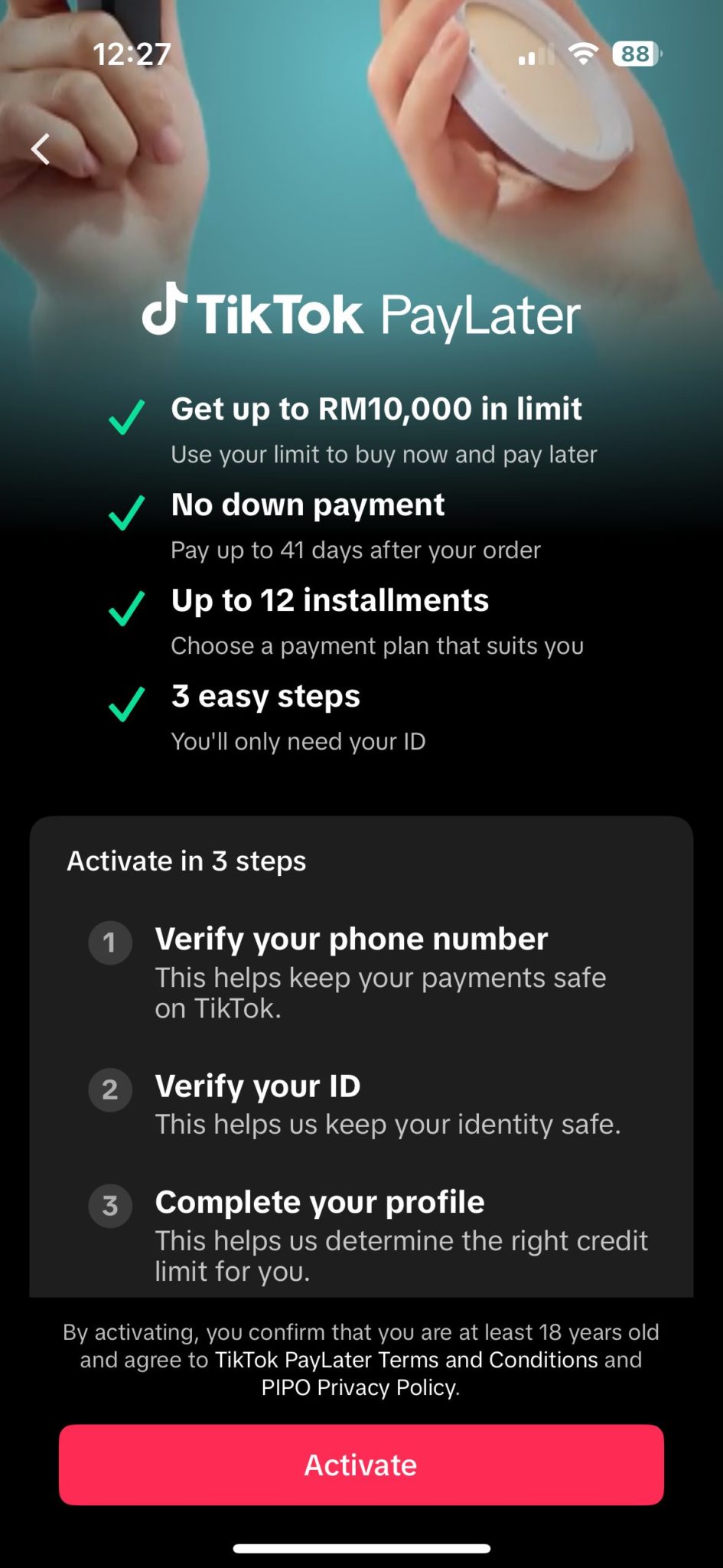cara aktifkan tiktok paylater malaysia