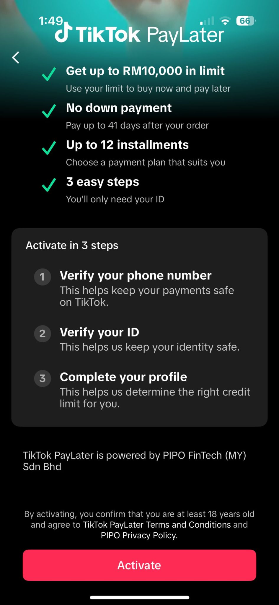 cara aktifkan tiktok paylater malaysia