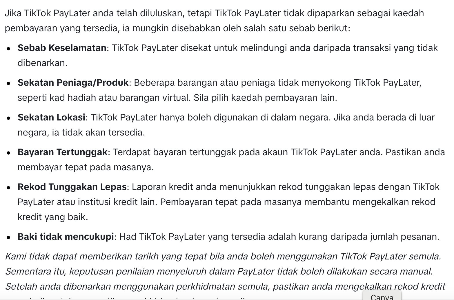 kenapa tak dapat tiktok paylater malaysia