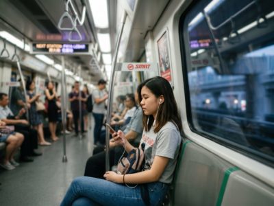 example image of person wearing wired earpods
