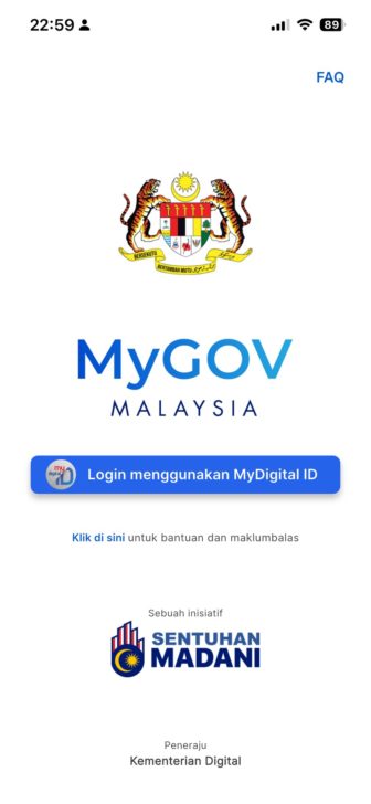 Tekan "Login menggunakan MyDigital ID" dan sahkan log masuk anda. Belum ada akaun? Daftar MyDigital ID dahulu.