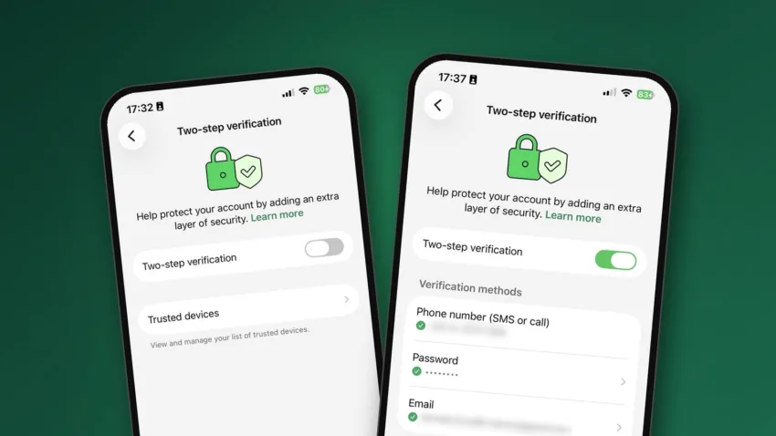 Pengesahan dua langkah (2FA) WhatsApp sebelum dan selepas dihidupkan