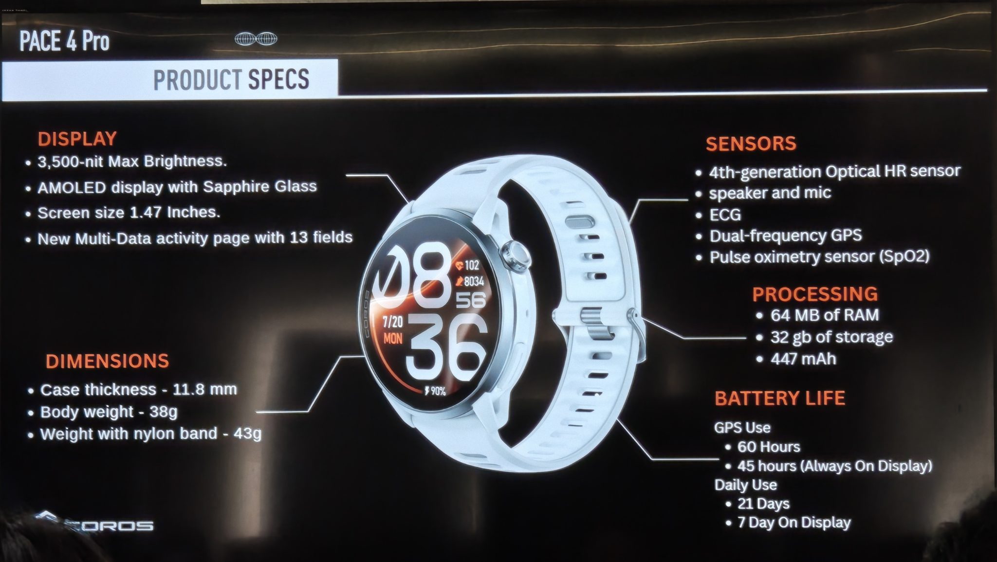 COROS PACE 4 Pro spec