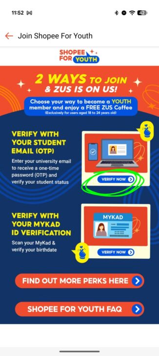 Anda boleh pilih antara pengesahan melalui emel pelajar (OTP) atau MyKad. Saya menyarankan untuk menggunakan emel pelajar bagi pengesahan yang lebih cepat.
