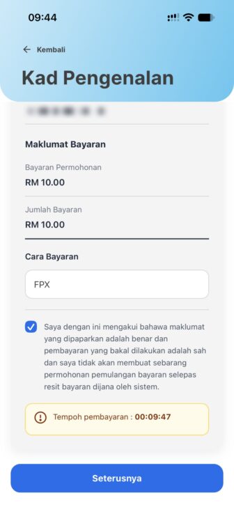Jika semua maklumat yang dipaparkan adalah betul, tandakan kotak persetujuan dan tekan butang "Seterusnya".