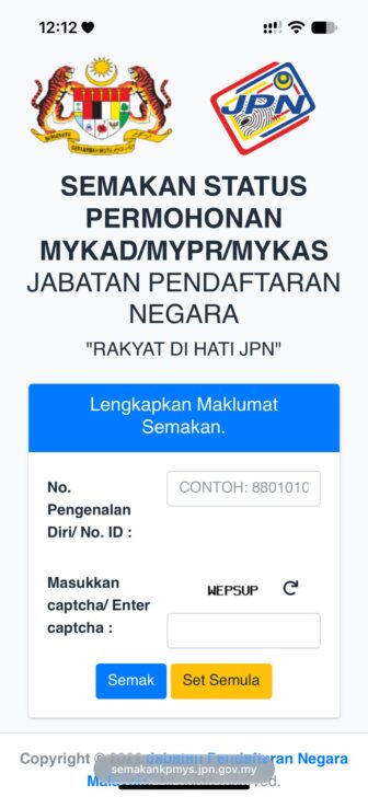 Setelah selesai membuat permohonan, pemohon boleh menyemak status permohonan melalui laman web JPN sebelum hadir untuk membuat kutipan MyKad.