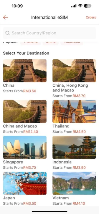 Pilih negara yang hendak dituju.