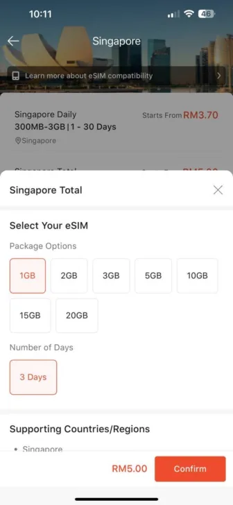 Pilih kuota tempoh hari yang diperlukan.
