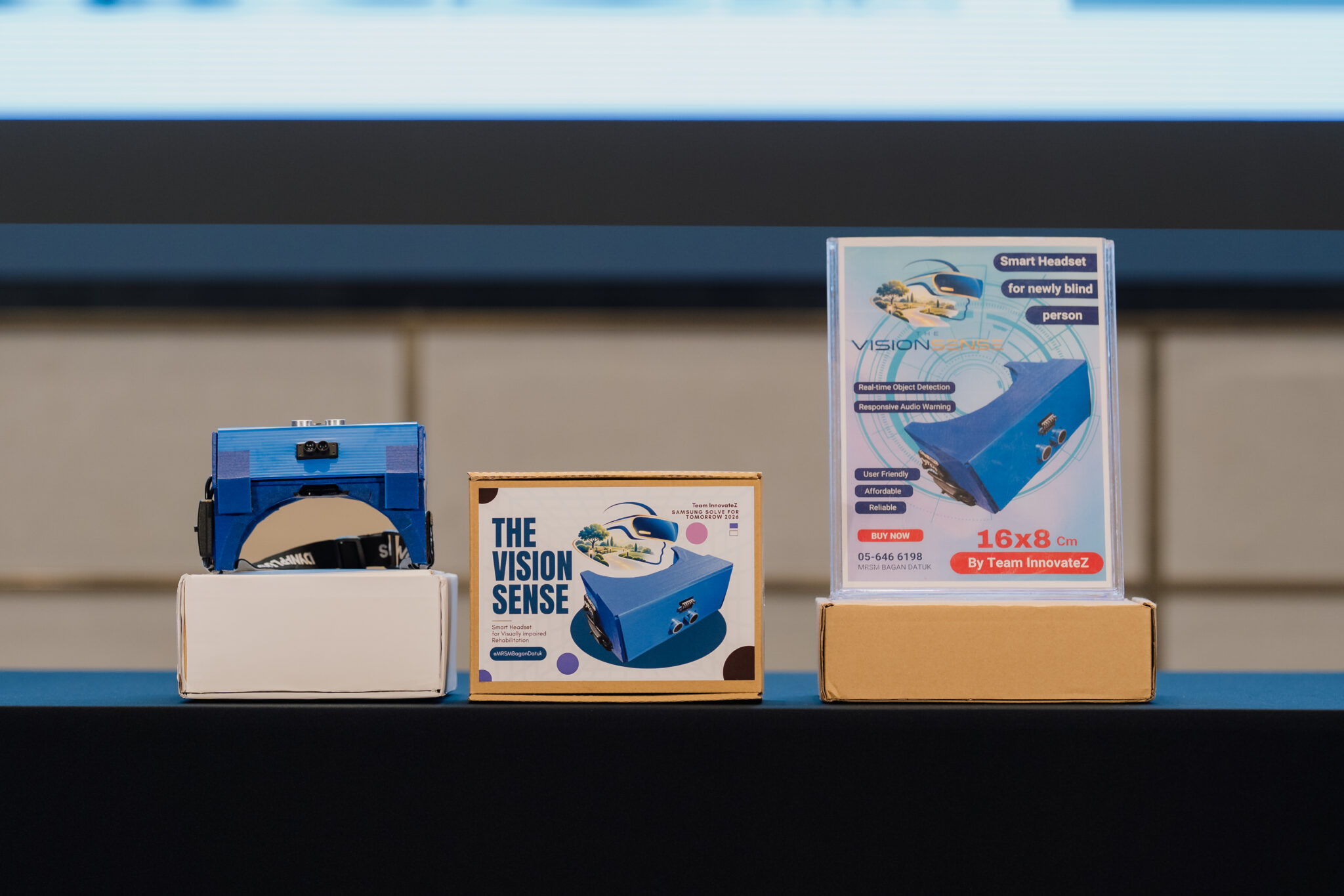 Team InnovateZ’s winning innovation, TheVisionSense, a smart rehabilitation headset designed to support newly visually impaired individuals in navigating their surroundings more safely and independently